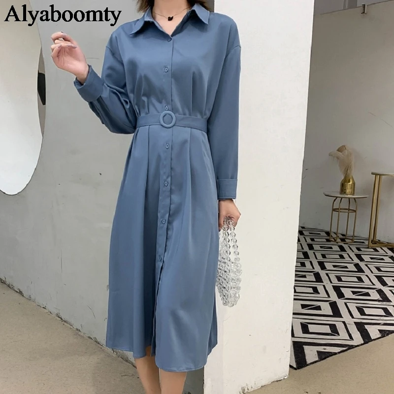Новинка модное женское миди платье рубашка весна осень свободное оверсайз