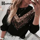 Леопардовые блестки цветные вставки Повседневная Блузка Женская Лоскутная Повседневная Блузка Топы