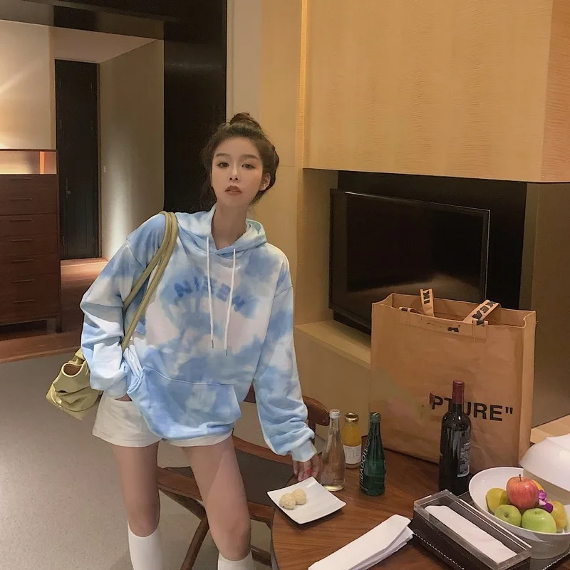 

GOOHOJIO Fashion Brand Women Hoodies Spring Autumn Ladies Casual Hooded Pullovers Women Tie-dye Hoodies Sweatshirt Tops Loose