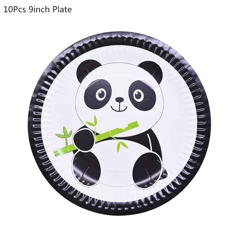 10pcs 9inch plate Мультяшная панда тематическая вечеринка на день рождения украшения одноразовая посуда набор тарелок салфетка панда вечерние шары подарок для ребенка - Цвет: 10pcs 9inch plate