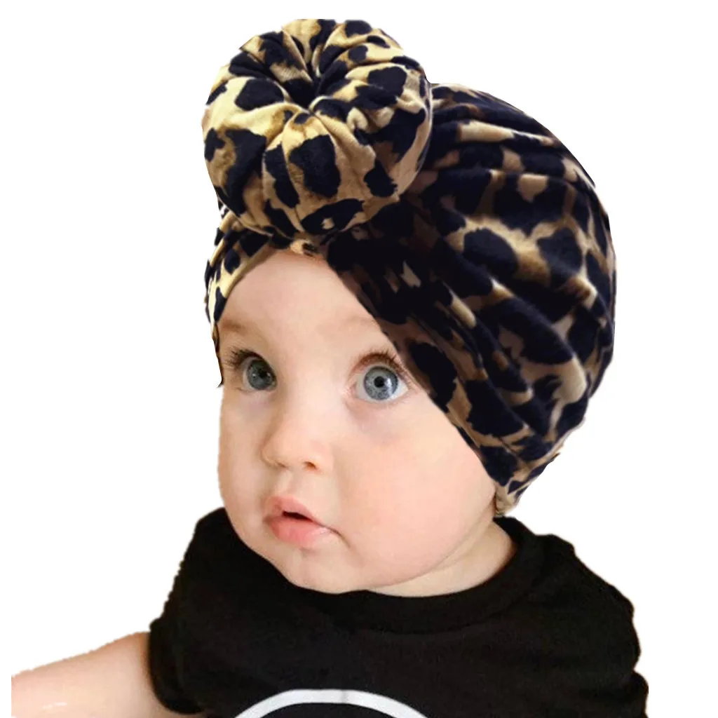 Fashion Kids Infant Printted Leopard Caps Soft Cotton Baby Girls Hats Toddler Turban Bonnet Newborn Headwear Accessories Gifts