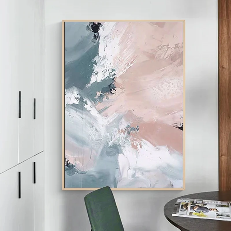

Hand-painted Abstract Oil Painting on Canvas Pink Living Room Decoration Hotel Villa Corridor Luxury Wall Hanging Art No Framed