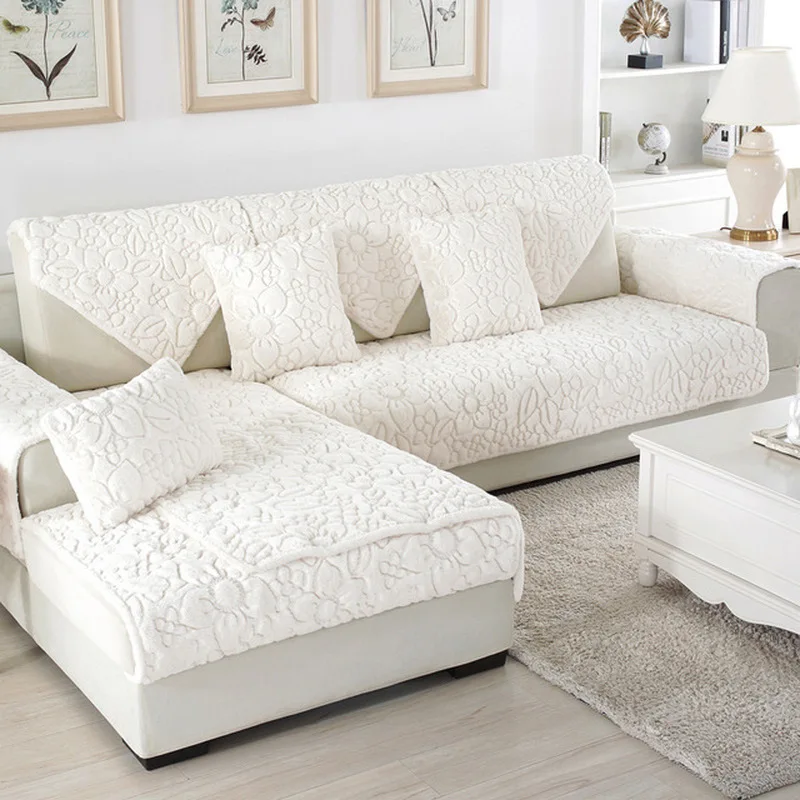 Мягкий плюшевый стеганый чехол для дивана с вышивкой L образный нескользящий