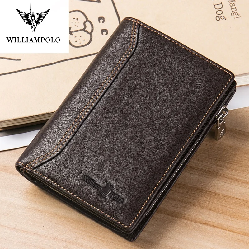 Мужской кожаный мини кошелек William Polo двойной складной Ультратонкий чехол с
