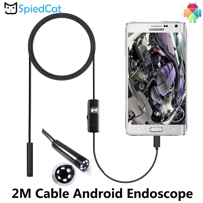 Водонепроницаемый 2 м мягкий кабель микроусбендоскоп 8 мм Мини объектив 6LED