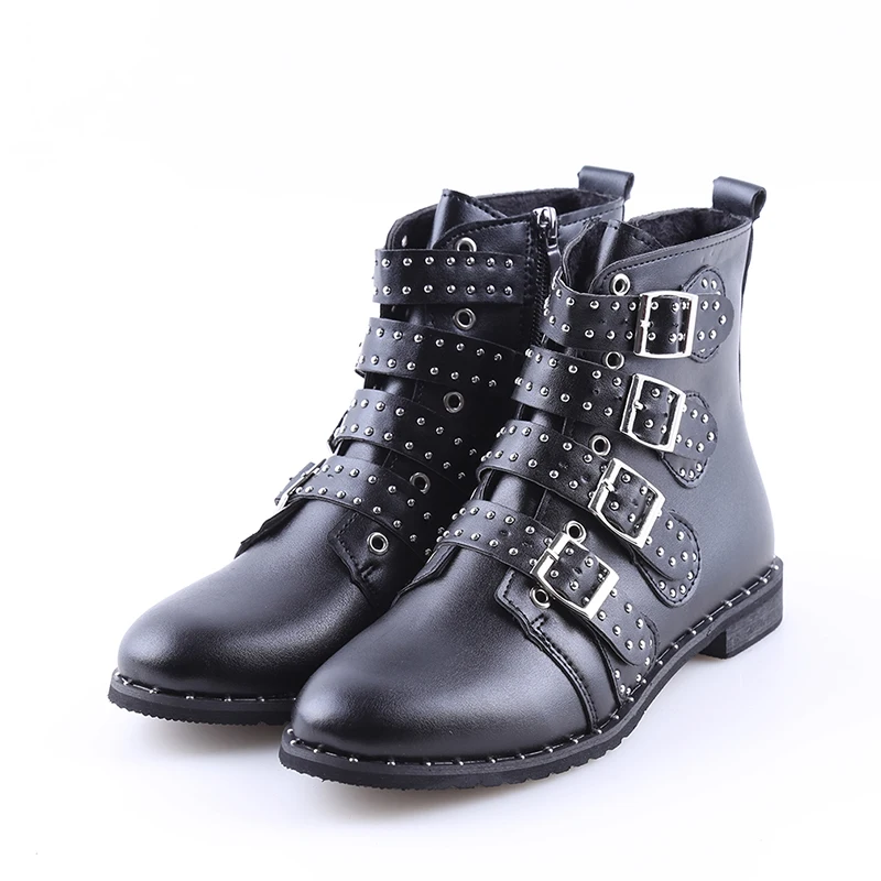Модные ботильоны с шипами женские зимние ботинки из искусственной кожи высоким