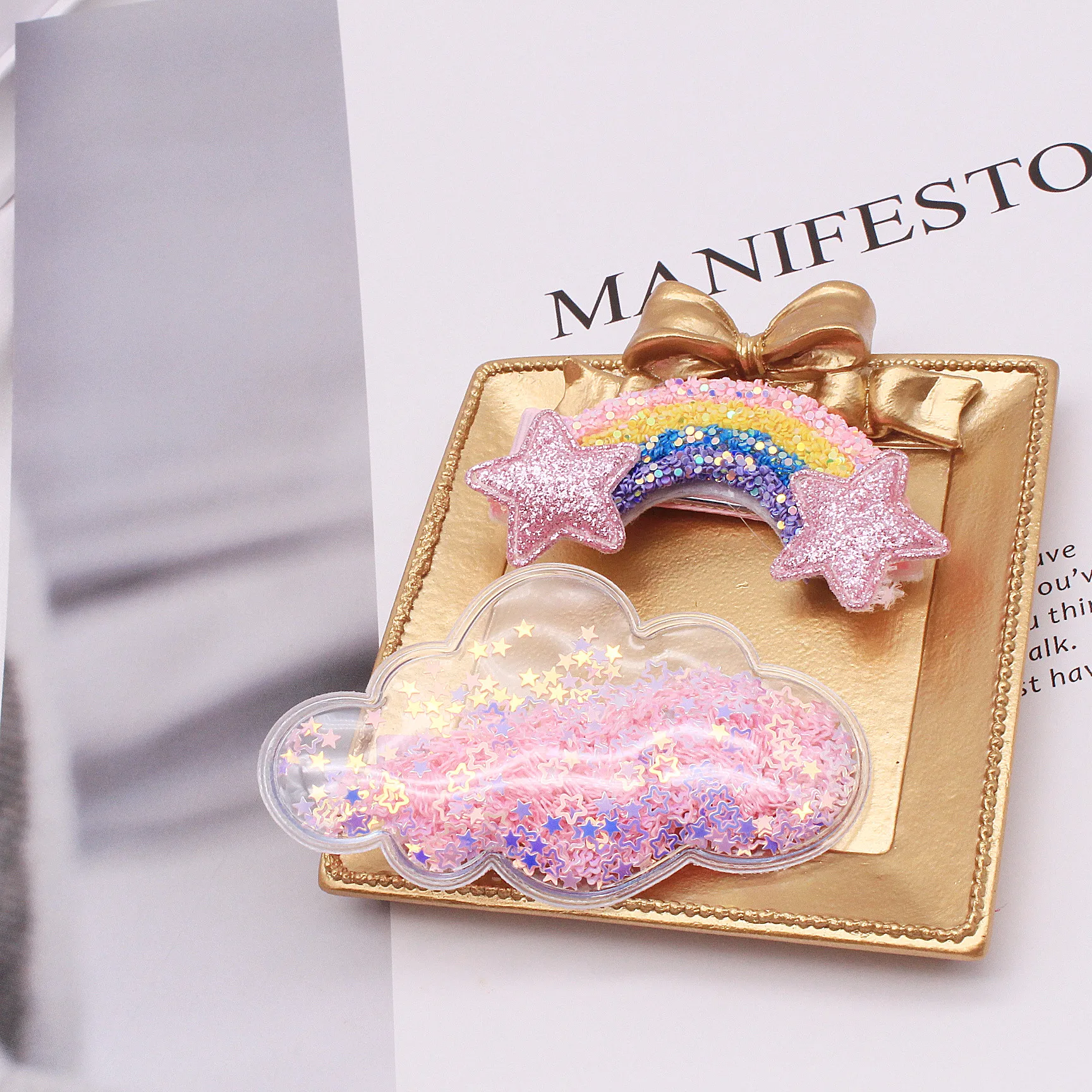 2 шт./лот цветные заколки для волос с зыбучим песком милая Радужная заколка