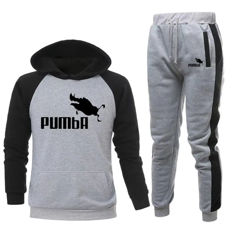 

Conjuntos de roupas esportivas dos homens pumba impressÃ£o retalhos hoodies calÃ§as 2020 casual agasalho masculino moletom jogging