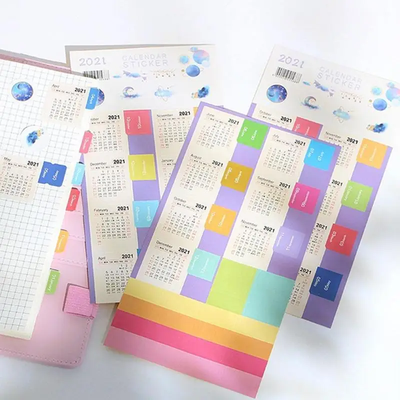 5 шт. красочная Бумага васи 2021 год календарь индекс наклейка ежемесячный