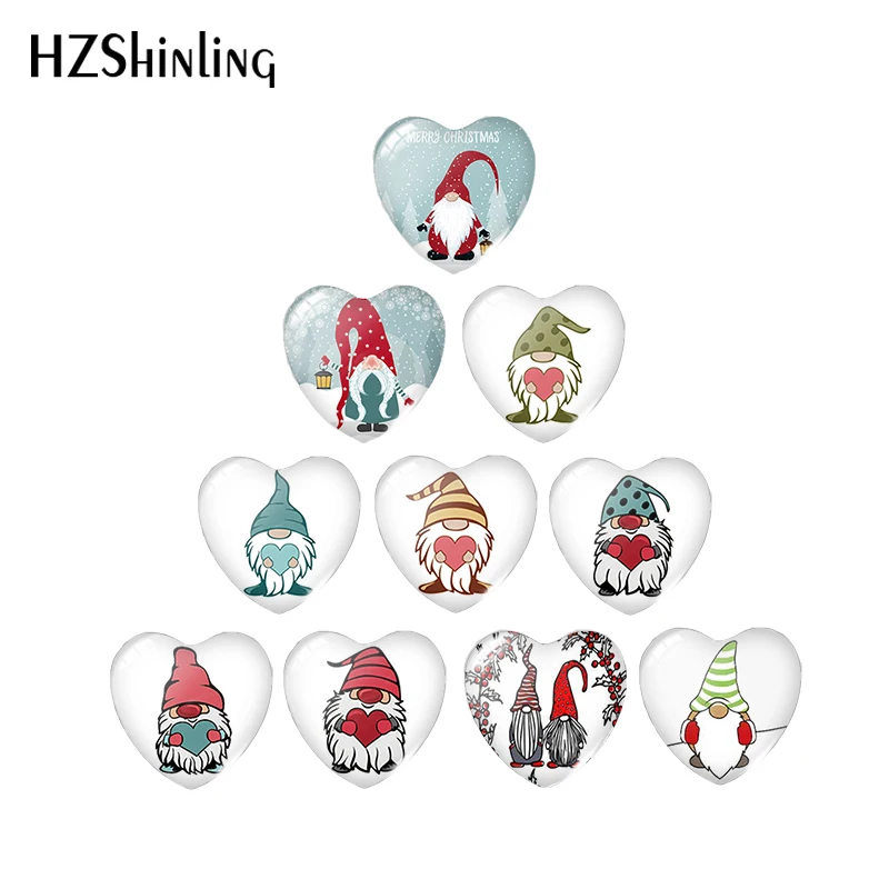 

2020 New Cute Christmas Gnomes Photo Cabochons Gnome Glass Cabochon Round Square Heart Tear Drop Oval Rectangle Jewelry