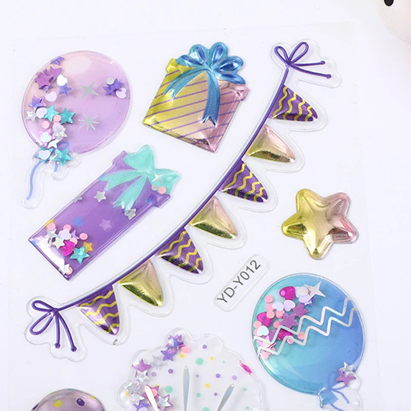 

1/3/5 Sheets Sequins Quicksand 3D Sticker Candy Color Cake Balloon Decoration Children Kids Birthday Party Stickers Toy