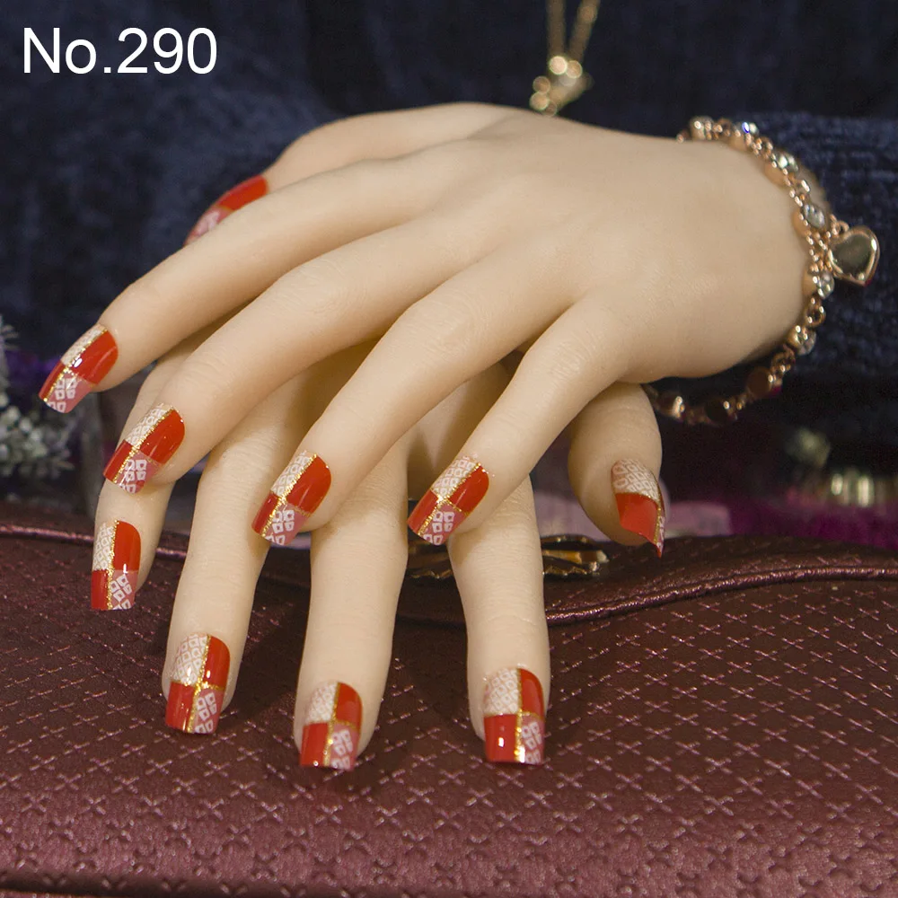 Модные 24 шт./компл. 10 размеров накладные ногти полное покрытие французские с