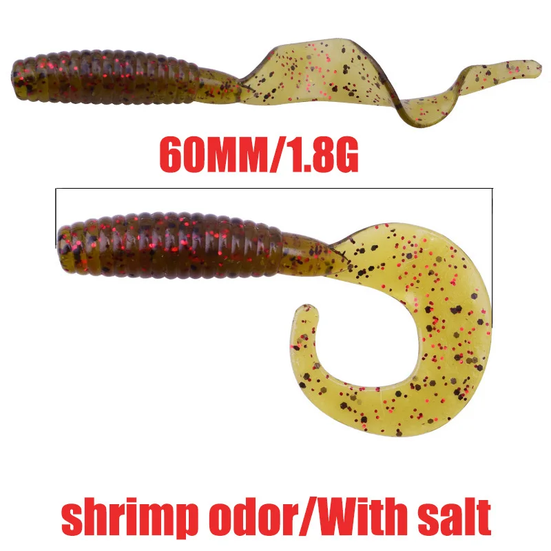 5pcs or 10pcs Worm Soft bait 6cm 1.8g Jig Wobbler Tail Fishing Lure Shrimp flavor Additive Silicone Artificial baits Bass Tackle