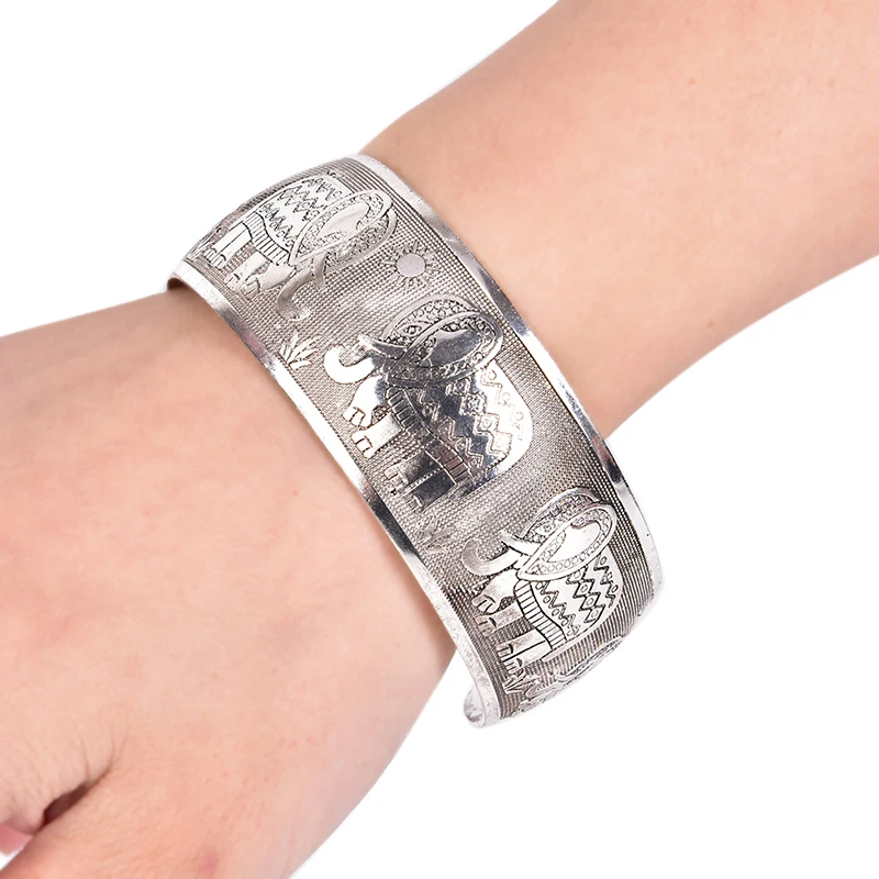 Винтажная Серебряная манжета браслет с цветком лотоса тибетская буддистская