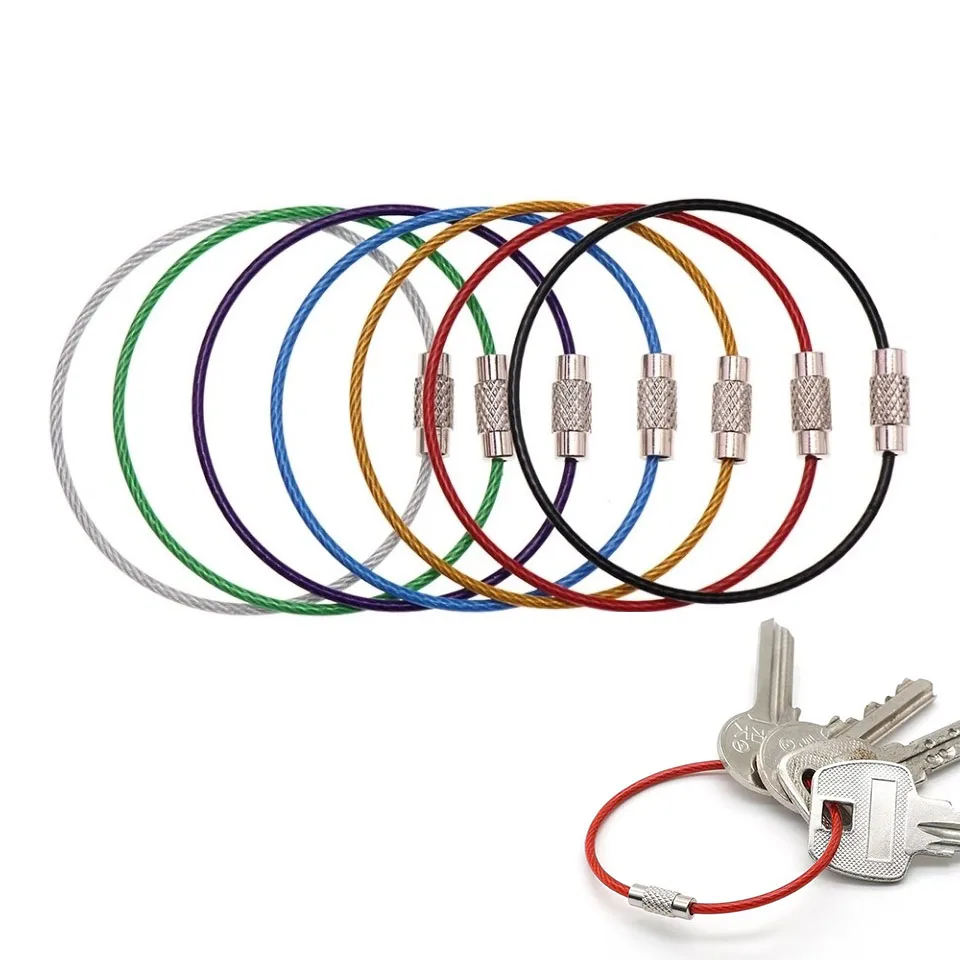 

10PC Colorful Keychain Cable Rope Screw Lock Stainless Steel Outdoor Small Tools Metal Wire Keychain Key ChainCarabiner