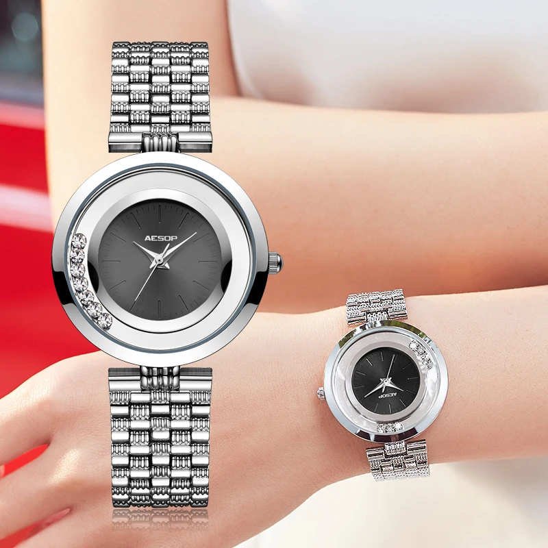 Роскошные часы AESOP с кристаллами женские водонепроницаемые браслетом из