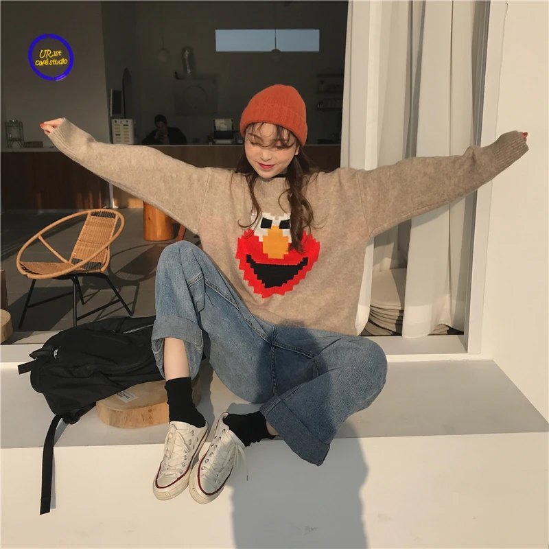 Зимняя одежда корейский женский свитер осенний с рисунками из мультфильмов