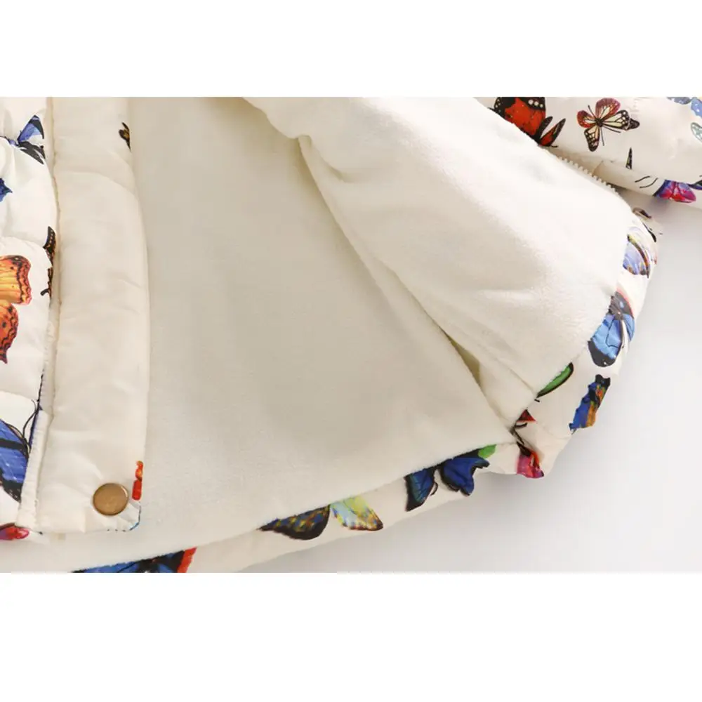 Теплая зимняя пуховая куртка для девочек хлопковая с бабочками и цветочным