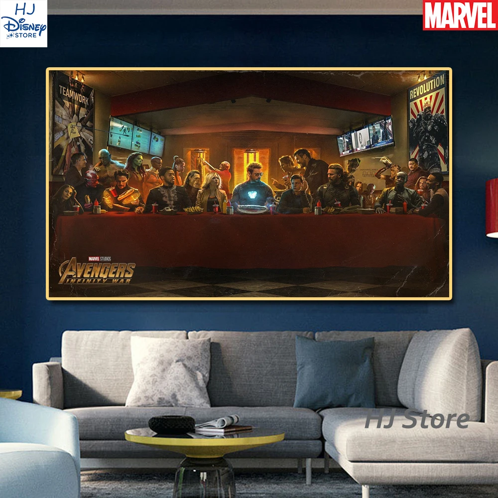 

Marvel Funny Print Picture on the Canvas Painting Avengers The Last Supper Poster for Home Boy Room Wall Decor Art No Frame Gift