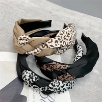 new lady elegant leopard print wide hairbands cross knot hair hoop headband hair ornament women girls fashion hair accessories
