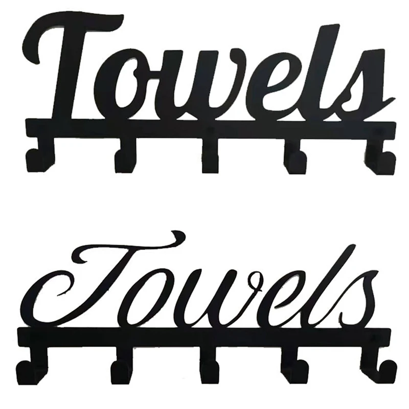 

Towel Rack for Bathroom Wall Mount Black Matel Towel Rack Quick and Easy to Install 5 Hook Outdoor Pool Towel Holder