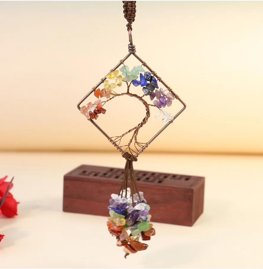 

Chakras Geometry Tree of Life Natural Amethyst Tourmaline Quarz Gemstone Tassel Car Jewelry Pendant Meditation Yoga Home Decor