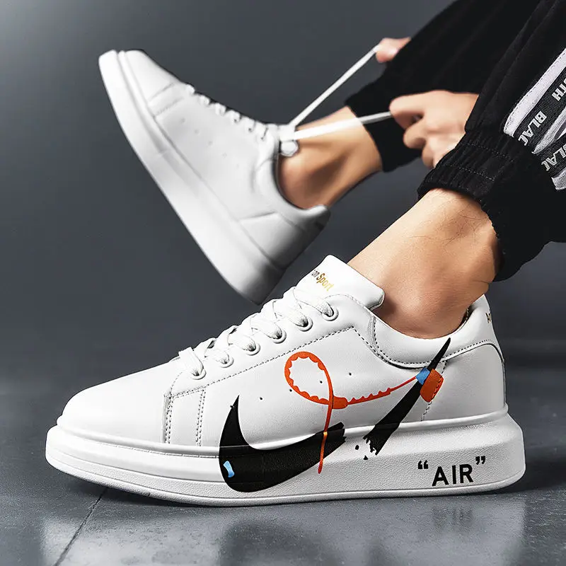 

Hot Autumn Male Women's White Comfortable Platform Casual Sneakers Man Women Vulcanized Shoes Cartoon Flats Plus Size 43 44 45