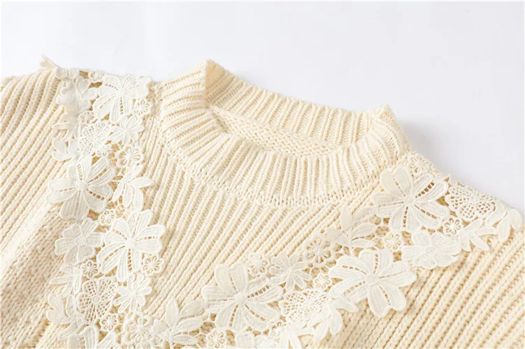 Кружевной Удлиненный свитер с принтом зима 2019 плотный теплый вязаный пуловер