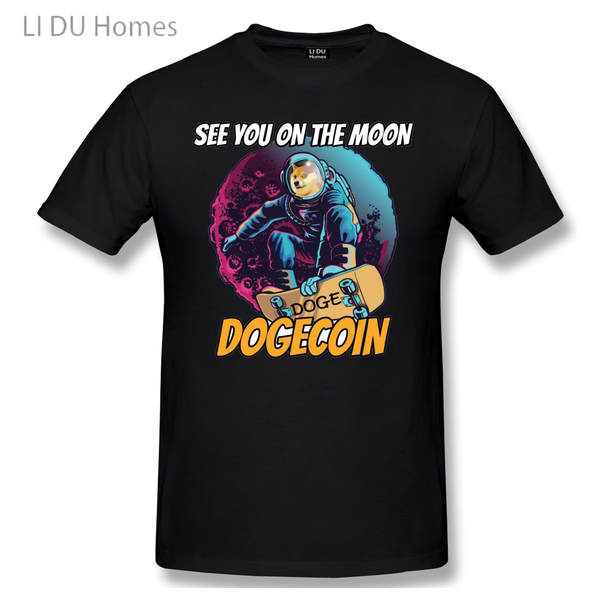 

LIDU See You On The Moon Dogecoin T Shirt Plus Size Cotton Custom Short Sleeve Men Tshirt
