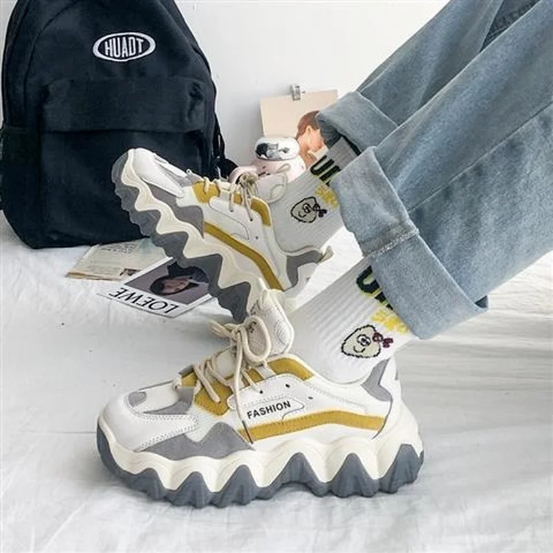 

Summer Fashion Comfortable Women's Vulcanized Shoes Lace-up Round Toe Breathable Color Matching Casual Shoes Platform Sneakers