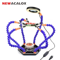 newacalox soldering third hand tool 3x led magnifying glass welding pcb board holder soldering iron head cleaning ball soldering