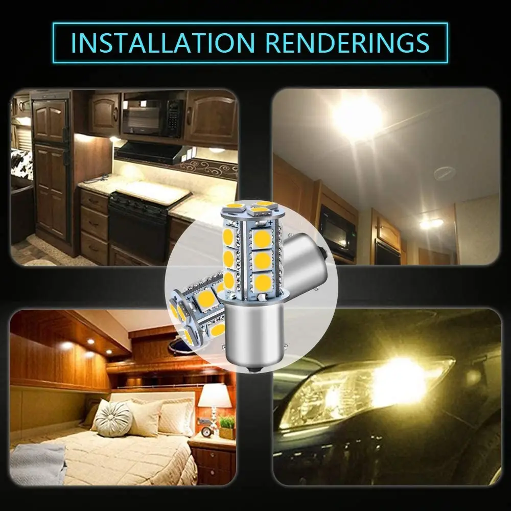 

12-Pack 1156 BA15S 7506 1141 1003 1073 18 SMD LED Bulb Warm White Car RV Camper Interior Light Trailer Tail Backup Light 24V DC