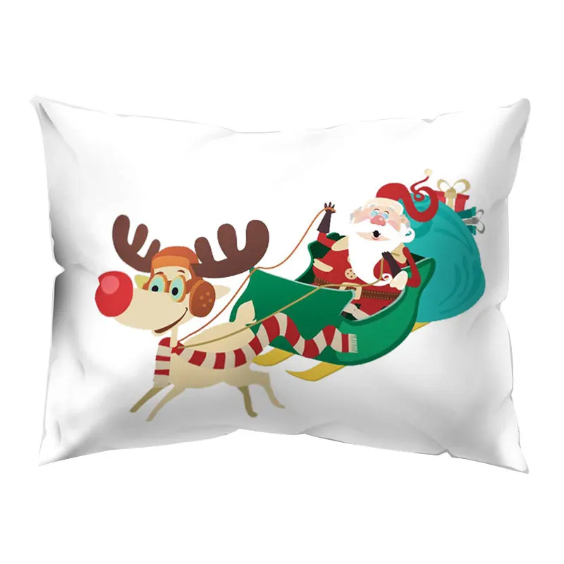 

Cute Cartoon Linen Pillow Case Christmas Santa Claus Elk Cushion Cover Vintage Home Decorative Printing Pillow Case New Fashion