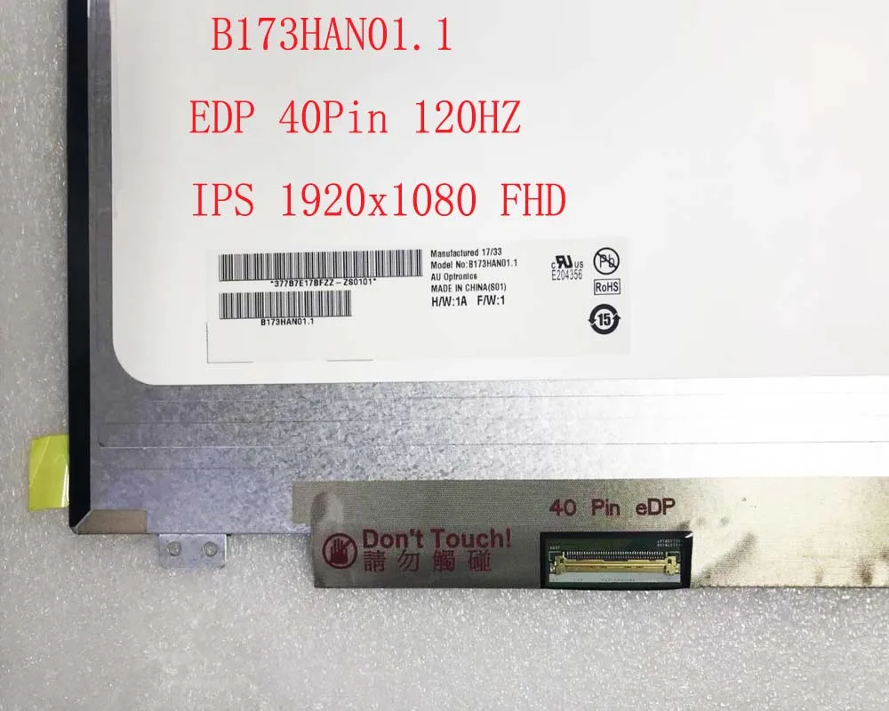 17.3inch 1920x1080 120Hz LCD B173HAN01.1 B173HAN01.2 40Pin Connector Matte |