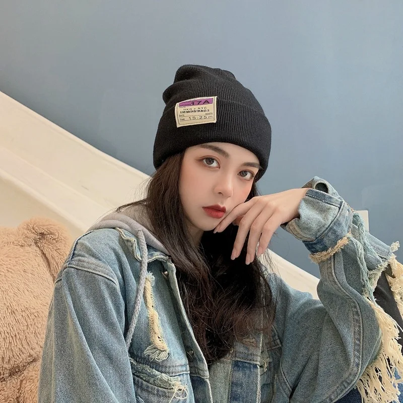 

2021 New Women's Winter Thick and Warm Solid Candy Color Knitted Thin Woolen Hat Earmuffs Head