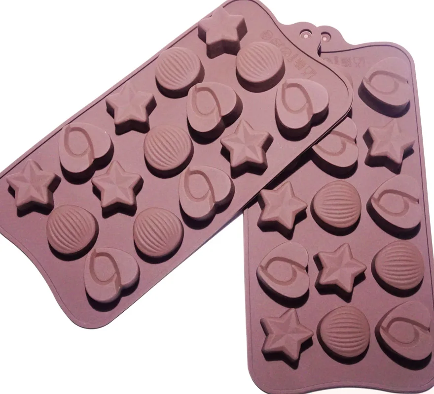 

15 Cells Brown Color Star Heart Nut Silicone Chocolate Cake Molds For Handmade Child Food Diy Epoxy Fondant Candy Molds