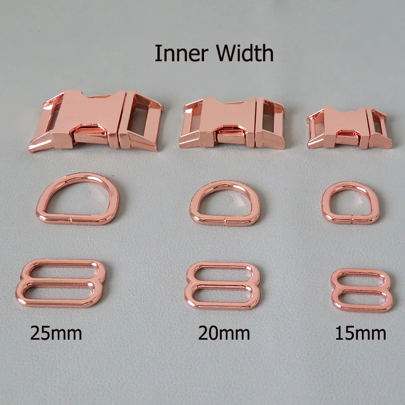 

50Sets/Lot Wholesale Rose Gold Straps Metal Buckle For Dog Collar Paracord Adjuster Belt Loop D Ring Accessory Outdoor Hardware