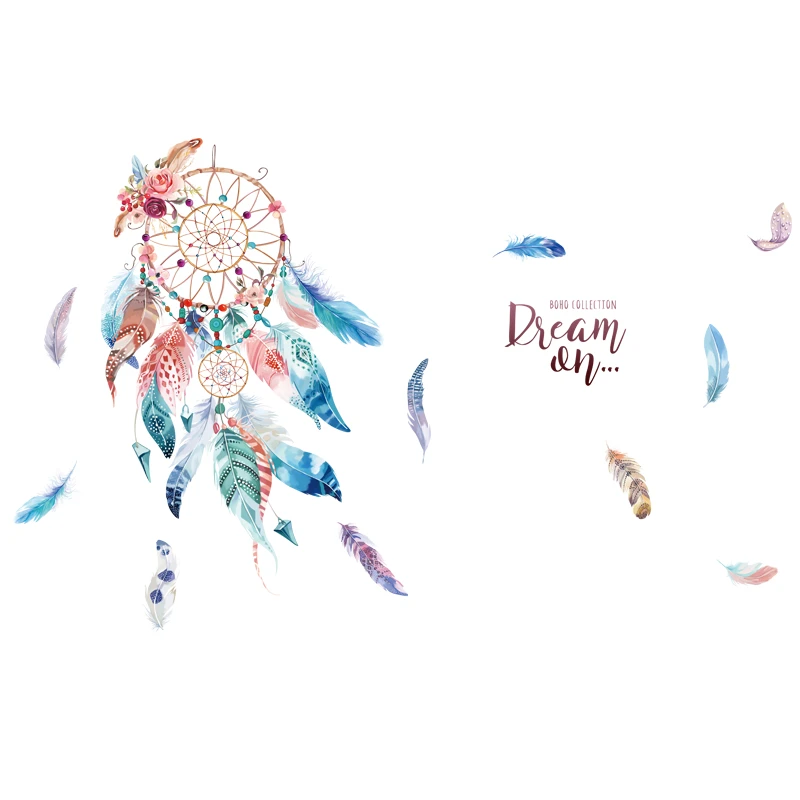 

[shijuekongjian] Cartoon Flamingo Animals Wall Stickers DIY Dreamcatcher Feathers Mural Decal for House Kids Rooms Decoration
