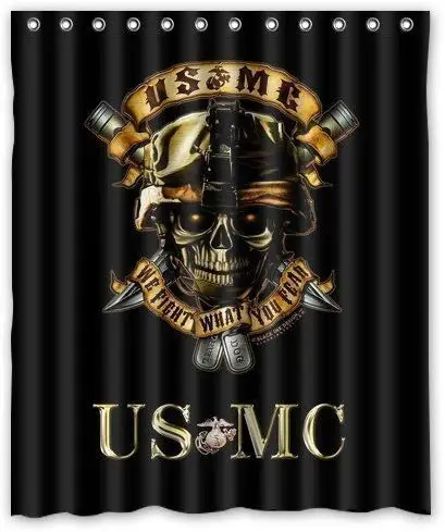 

Black Skull Marine Corps Us Mc Waterproof Bathroom Fabric Shower Curtain