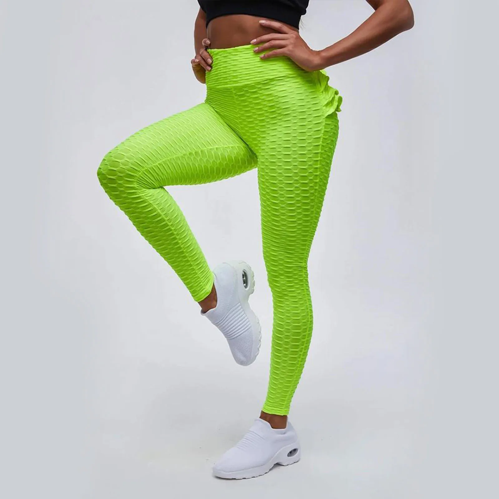 

2021 New Women's Bubble Hip Lifting Exercise Fitness Running High Waist Pants Slim And Sweat Push Up Seamless Stretch Pants