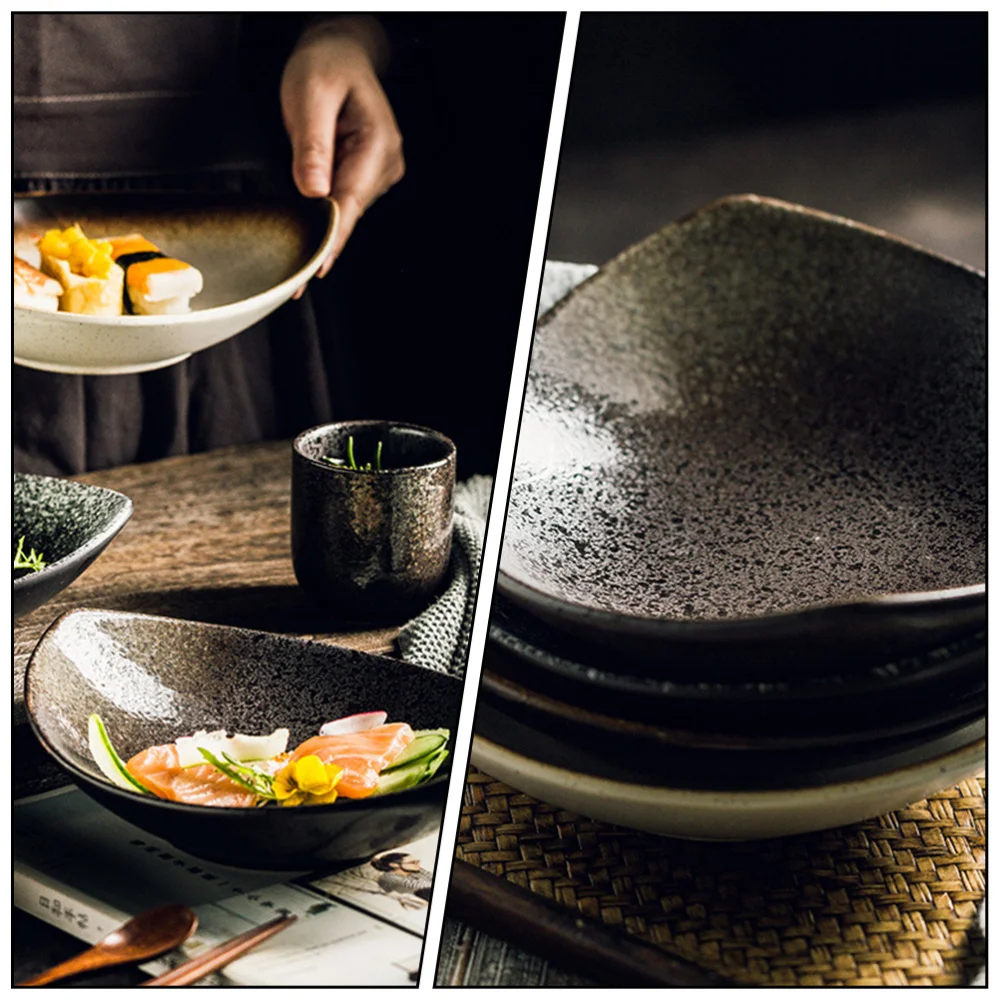 

1Pc Creative Food Tray Pizza Serving Plate Kitchen Ceramic Tableware (Black)