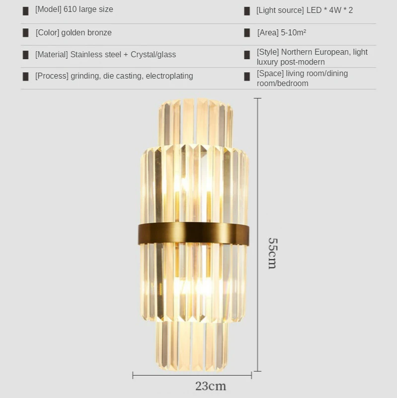 

European style luxury glass crystal gold led wall lamp is used to decorate corridor bedside study lighting