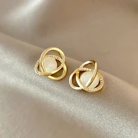 2021 new fashion simple stud earrings for women korean gold temperament versatile cat eye stone earring elegant women jewelry