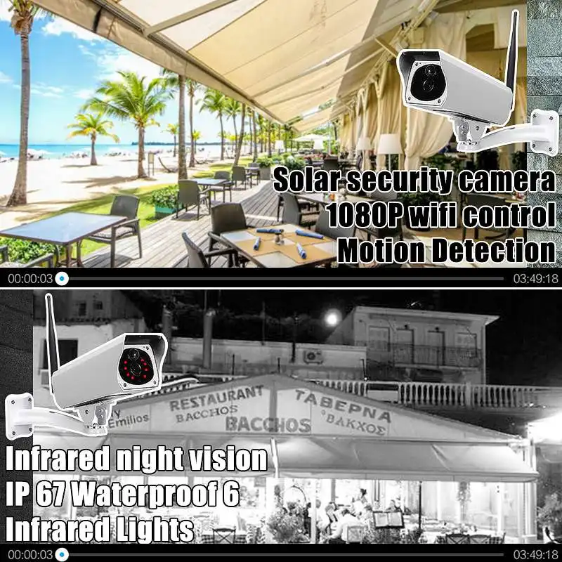 1080P ip-камера на солнечной батарейке 2-мегапиксельная беспроводная Wi-Fi камера видеонаблюдения Водонепроницаемая уличная камера ИК ночного видения Солнечная энергия HD камера