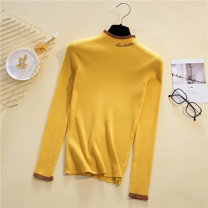 

Новинка 2020, осенне-зимний теплый свитер с высоким воротником, Женский Повседневный пуловер с длинным рукавом, женский свитер, облегающие Ко...