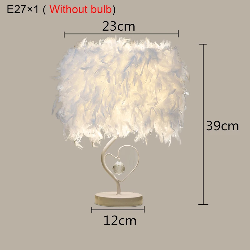 

Modern Table Lamp Feather Lamp Bedside Lamp Living Room Bedroom Lamp Crystal Nordic Romantic Desk Lamp US EU Plug E27 Led Light