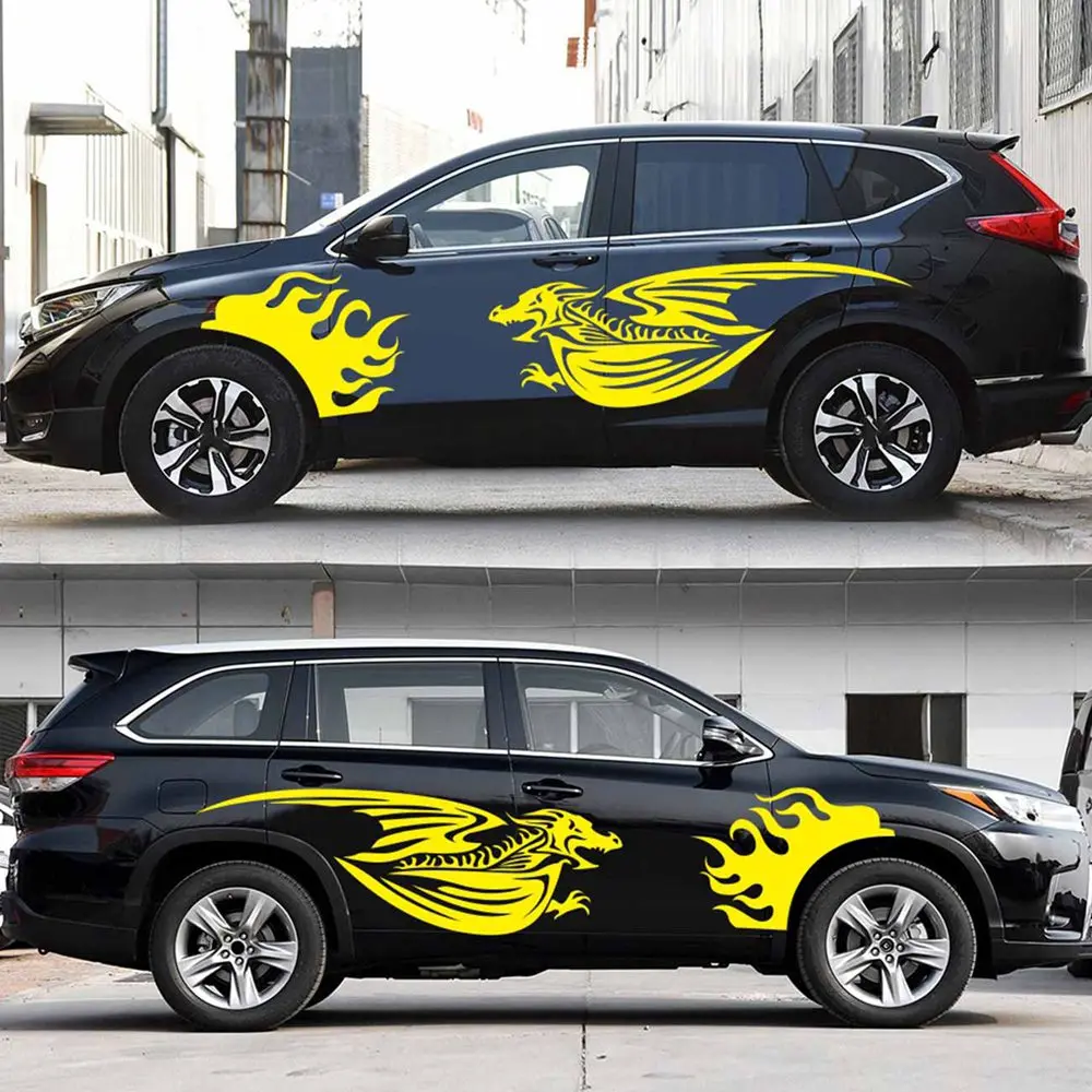 

2 pcs Car Side Stickers Flame Pattern Waistline Stripe Sticker Racing Sports Decal Auto Vinyl Film Stickers Car Accessories