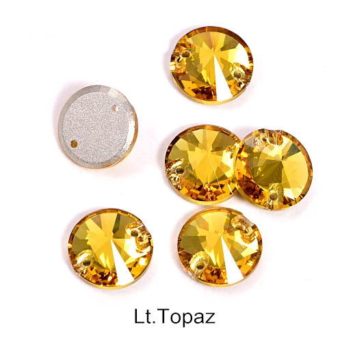 T226-Lt.Topaz 40pcs AAAAA Quality 12mm Round Rivoli Glass Sew On Rhinestones Flatback Crystal Sewing Strass for DIY Wedding Dress B1248 - Цвет: T226-Lt.Topaz