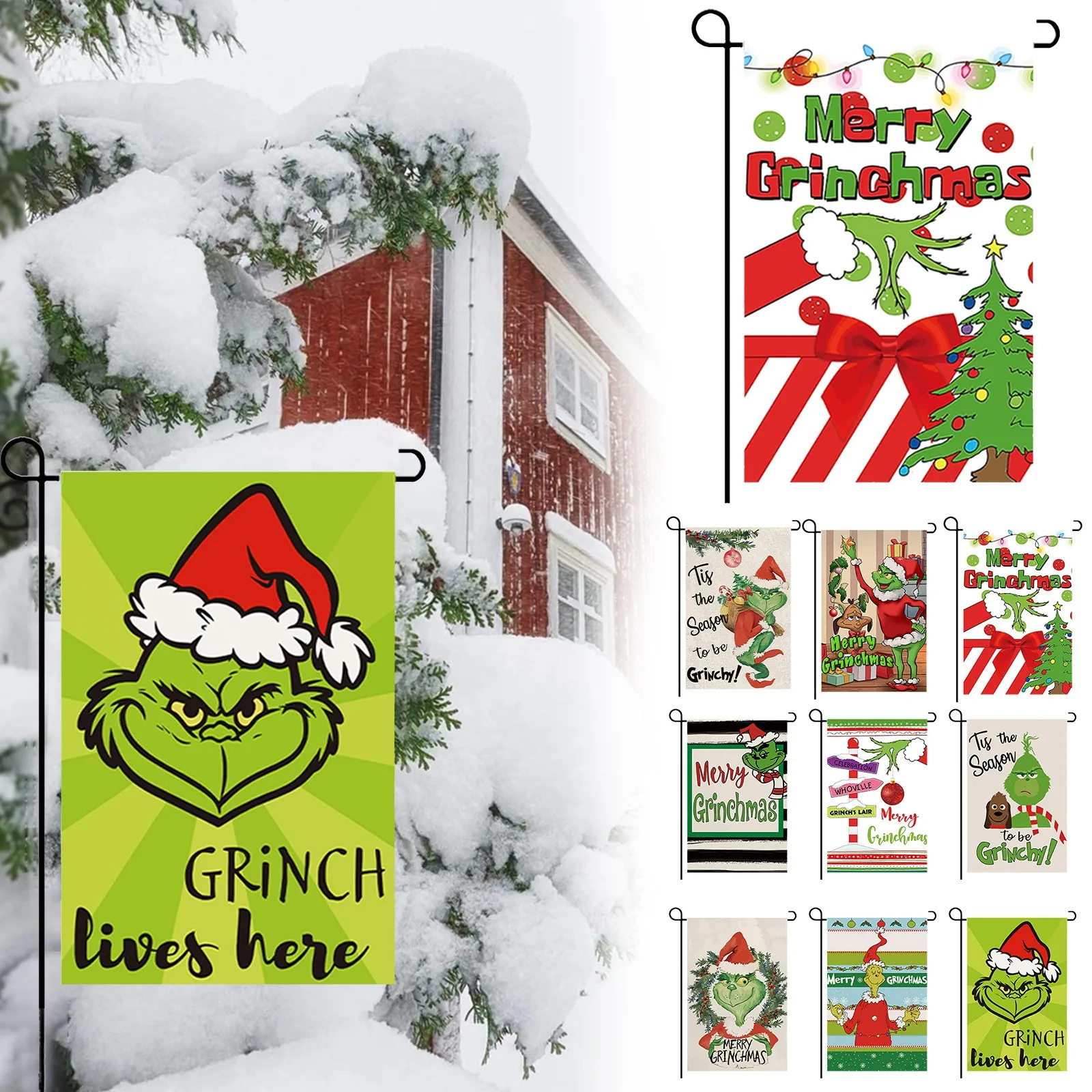 

Christmas Garden Flag Ornaments, New Year's Eve Decorative Flags, Green Furry Monsters Decorative Flags, Geeks Decorative Flags