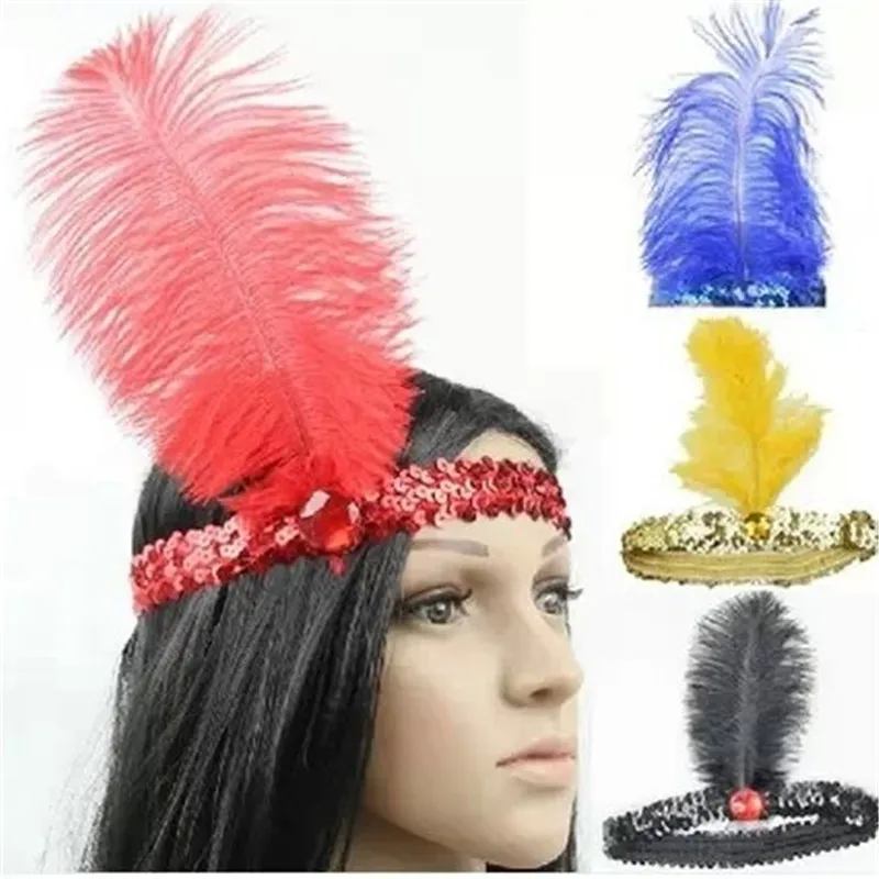 Carnival Indian Ostrich Chief Hat Hair Accessories Birthday Party Headdress Sequins Diamond Feather Heawear For Man and Women